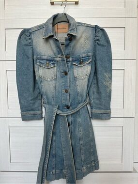 Retrofete Denim Mini Shirt Dress with tie belt- small
